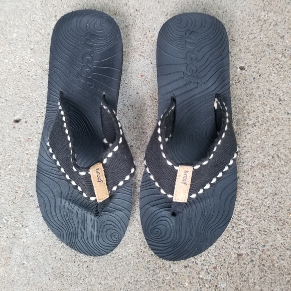 Reef Shoes - REEF Black Flip Flop with White Stitching